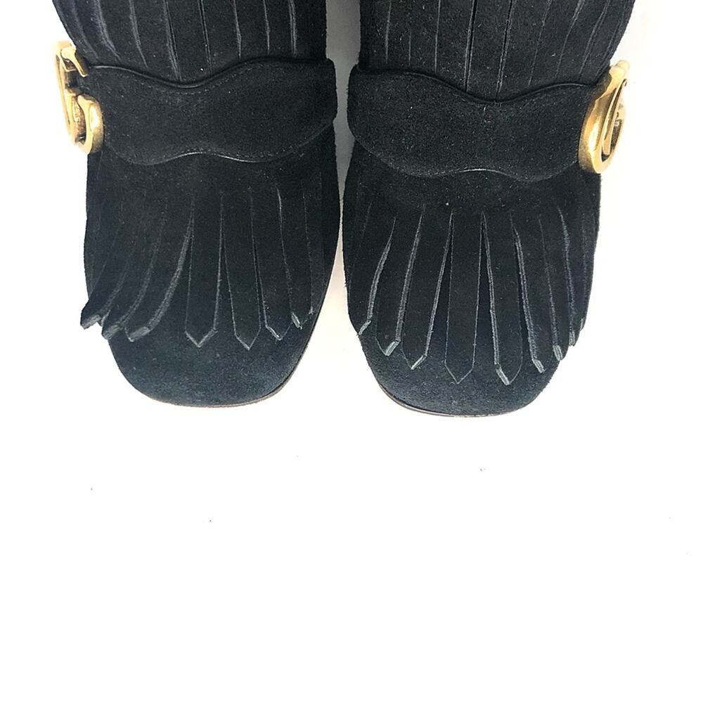 Gucci GG Marmont Fringe Black Suede Ankle Boots 36.5 - Picture 6 of 9